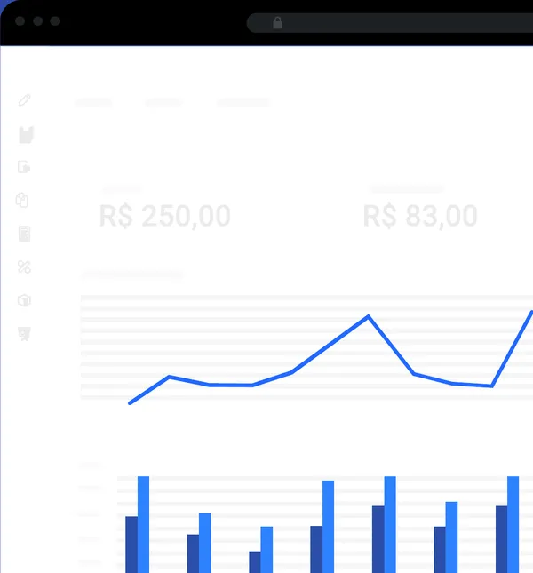 Apresentação visual do ERP no catálogo: painel com gráficos de gestão